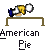 Pixelated cartoon character with blonde hair and blue clothing stands on a brown platform, holding a white object, with 'American Pie' text below.