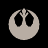 A circular icon with a stylized bird-like symbol inside, transitioning through grayscale variations and shape transformations
