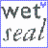 Two side-by-side display the text 'wet seal' in dark gray letters with a blue border; left has a small blue star above 't', right lacks it
