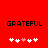 Red background with black text 'GRATEFUL' and five white plus signs, one pink plus sign, and four white plus signs in two
