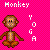 Pixelated monkey in lotus pose on pink background with 'Monkey' text above and vertical 'YOGA' text to the right.