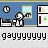 Pixelated animated scene of a character in a kitchen with a refrigerator, windows, and clock, showing sequential cooking actions.