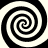 Four black-and-white spiral patterns arranged in a , each with alternating dark and light bands forming continuous clockwise spirals