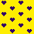 Yellow background with purple pixelated hearts arranged in a pattern, some hearts partially replaced by horizontal or vertical line segments