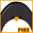 Pixelated penguin head with black body, white belly, orange beak; show heart symbol change and text color shift