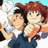A 48x48 pixel animated contact sheet showing two frames of a Neon Genesis Evangelion-themed buddy icon with anime-style characters and text on black background.