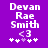 Purple background with white pixelated text 'Devan Rae Smith' and '<3', plus five asterisks below, where the third asterisk is light purple.