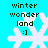Pixelated white snowflake on cyan background with dark green text 'winter wonderland :]'.