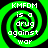 Four identical green and black spiral-patterned icons with white text reading "KMFDOM is a drug against war" arranged in a