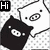 Two black cat-like figures with large white eyes face each other against a checkered background, with 'Hi' and 'There' text in black boxes.