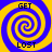 Four identical spiral patterns with alternating blue and yellow colors, each containing the text GET above and LOST below.