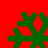 Four green snowflake-shaped icons on a solid red background, arranged in a with varying pixelated designs
