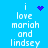 Blue background with white pixelated text reading 'i love mariah and lindsey' and four distinct purple pixel art symbols in different positions across the animation frames.