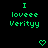 Green pixelated text "I loveee Verityy" on black background with heart and downward arrow symbols changing across frames.