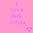 Pixelated pink text on a solid pink background with two pixelated hearts below the text.