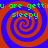Four identical spiral patterns with red and blue concentric circles, overlaid with green text reading "you are getting sleepy" on a solid background.