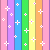 Vertical stripes in pink, purple, blue, green, yellow, and orange with scattered white crosses featuring small pink centers.