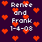 Pixelated icon with dark purple background, orange hearts scattered throughout, and white text reading "Renee and Frank 1-4-08" in two vertical