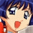Pixelated anime-style buddy icon featuring a character with blue hair and large eyes on the left, paired with text elements on a black background to the right.