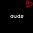 Red pixelated heart symbol above two white 'auds' text blocks on black background.