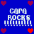 Blue background with repeated 'CARA ROCKS' text and heart symbols in red and maroon, arranged in a pattern