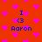 Red background with pink heart shapes and blue text reading 'I <3 Aaron' in a pixelated style.