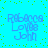 Pixelated blue text on cyan background with green dots, four identical copies arranged in a