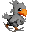 A 4-frame animated contact sheet of a pixelated gray bird with an orange beak and brown feet in various running poses against a solid light gray background.