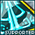 Pixelated icon with glowing cyan and yellow lines over dark shapes, text "SUPPORTER" at bottom, varying letter spacing across frames.