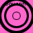 Four circular black-and-pink icons arranged in a , each with concentric rings and text above or below the circles