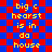 Pixelated yellow text on red and blue checkered background reads 'big c hearst is in do house' repeated twice side-by-side.