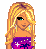 A 4x4 contact sheet of pixel art blonde female characters in various outfits and poses with text "blondes rule the world!!!" at bottom left, all on a gray background.