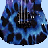 Pixelated electric guitar with blue and black flame finish, shown in multiple partial views against light blue background.