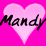 A static pixelated icon features a light pink heart shape on a bright magenta background with the word 'Mandy' in black script across it.