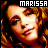 nine identical pixelated images showing a person with curly hair and the text "MARISSA" above each, with slight variations in color and contrast across the