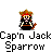 Pixel art character with brown hat and black outfit holding brown object, displayed in with three speech bubbles containing text