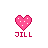 Two pink pixelated heart icons with white dots and red text below, side-by-side on gray background.