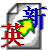 Static pixel art of a document icon with Chinese characters and color-coded regions on a gray background.