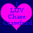 Two identical pink heart-shaped icons with blue text reading "I LUV Chase Crawford" on a dark blue background, each icon showing slight pixelation.