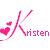 Three variations of a stylized 'K' with hearts and the name 'Kristen' in different colors on white background.