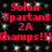 Red text on black background with white sparkles, repeating 'Solon Spartans 2A Champs!!!' in two