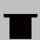 Pixelated white cat with red bow emerges from black container with red splatters against gray background.