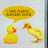 Pixelated yellow duckling and rubber ducky with speech bubble on light gray background, alongside pink with text