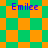 Four identical pixelated images of a green and orange checkered pattern with blue text reading 'Emilee' in each quadrant.