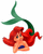 Pixelated cartoon icon of a red-haired mermaid with green tail, orange skin, and blue bikini top against white background.