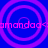Blue background with four purple concentric circles arranged in a , each containing repeated pink text "amanda" with a less-than symbol