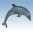 Animated sequence of gray dolphins leaping against a light blue gradient background, showing progression from full body to tail-only poses.