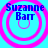 Four identical cyan backgrounds with pink concentric circles and blue text reading "Suzanne Barr" in a
