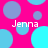 A static image with a bright pink background covered in overlapping light blue and purple circles, with the name "Jenna" repeated four times in white text.