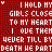 Red background with white pixelated text repeating 'I HOLD MY GIRLS CLOSE TO MY HEART I LOVE THEM NEVER TILL BY DEATH WE PART' in a pattern
